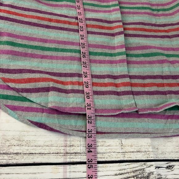 Lands End Women L14-16 Flannel Tunic Mandarin Collar Striped Cotton Shirt Pocket - Picture 8 of 9